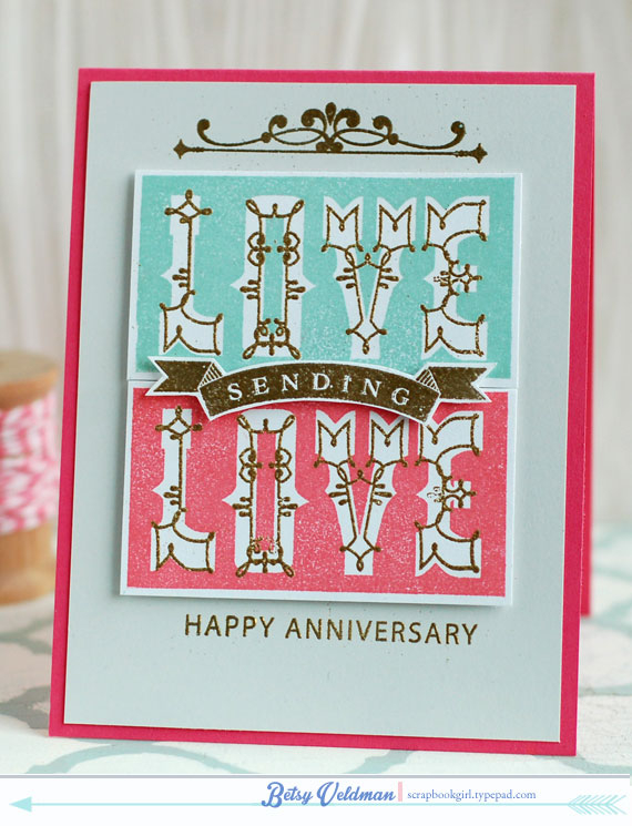 stamps: love  notes, big hugs, over under easy<br />
ink: aqua mist, berry sorbet, versamark<br...