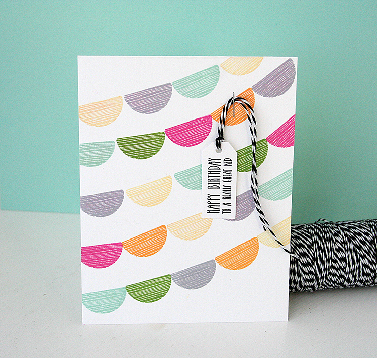 STAMPS: Block Party<br />
INK: Harvest Gold, Aqua Mist, New Leaf, Raspberry Fizz, Orange Zest...