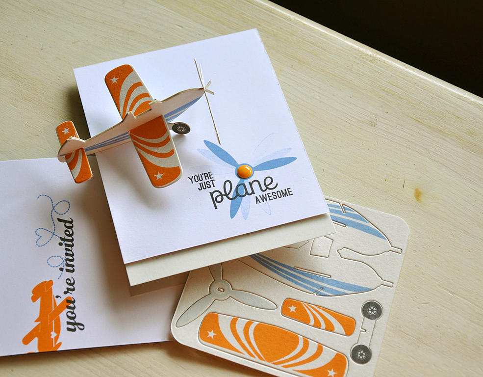 Stamps:  Love You to Pieces: Plane<br />
Ink: Blueberry Sky, Orange Zest, Spring Rain and True...