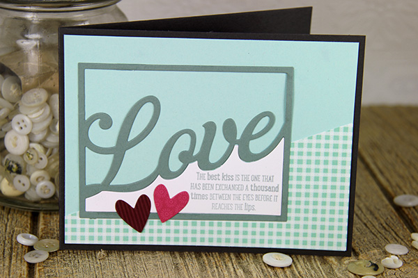 Kiss Card<br />
Stamps: Love Notes, Happy Hearts<br />
Dies: Framed Love, Heart Cover Plate<br...