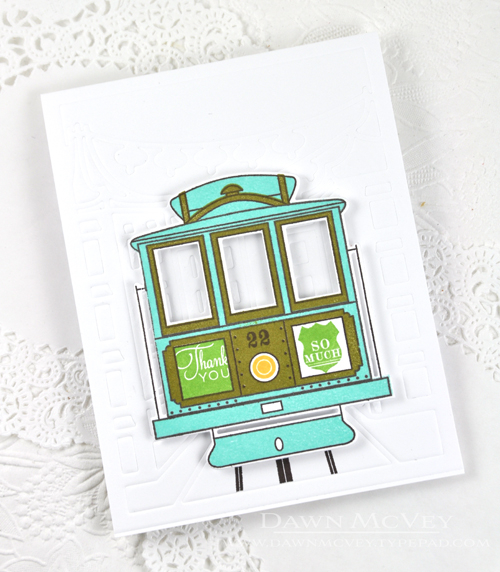 Paper: stamper&#039;s select white, clear card stock<br />
Stamps: Cable Gram<br />
Ink:...