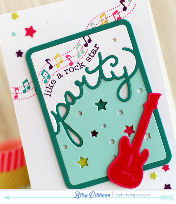 stamps: phrase play #12, boy basics: rock on<br />
ink: aqua mist, limeade ice, raspberry fizz,...