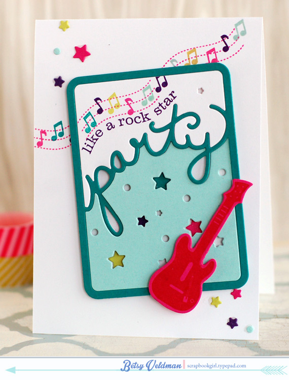 stamps: phrase play #12, boy basics: rock on<br />
ink: aqua mist, limeade ice, raspberry fizz,...