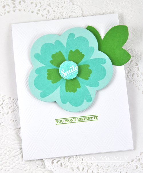 Paper: stamper&#039;s select white, new leaf, aqua mist<br />
Stamps: Enclosed: Flower<br />...