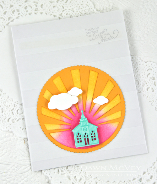 Paper: vellum stripe, stamper&#039;s select white, summer sunrise, aqua mist<br />
Stamps:...