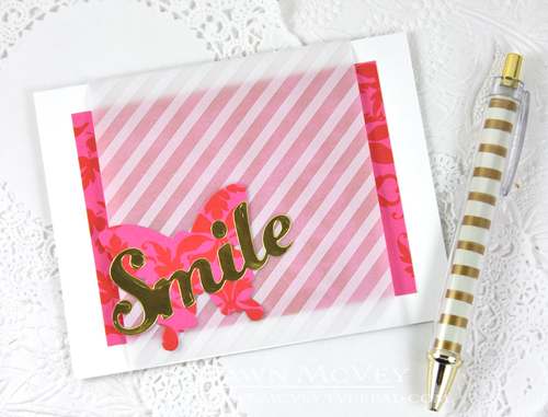 Paper: white linen, striped vellum, damask designs patterned paper, luxe gold adhesive sheet<br...