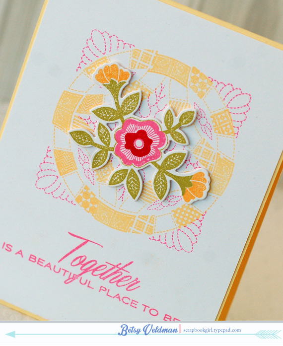 stamps: quilted: spring<br />
ink: harvest gold, hibiscus burst, simply chartreuse, pure...