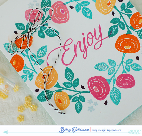 stamps: bitty bouquets<br />
ink: tropical teal, hibiscus burst, raspberry fizz, summer...
