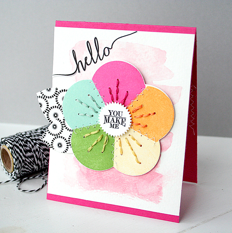 STAMPS: Enclosed: Flower, Background Basics: Medallion, Swoosh<br />
INK: True Black, Raspberry...
