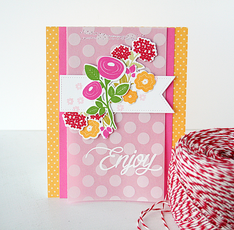 STAMPS: Bitty Bouquets, Mini Blooms (tiny light pink flowers)<br />
INK: Pure Poppy, Sweet...