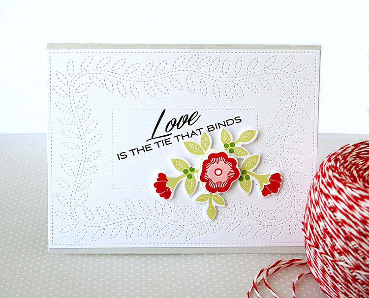 STAMPS: Quilted: Spring<br />
INK: Pure Poppy, Sweet Blush, Spring Moss, New Leaf<br />
PAPER:...