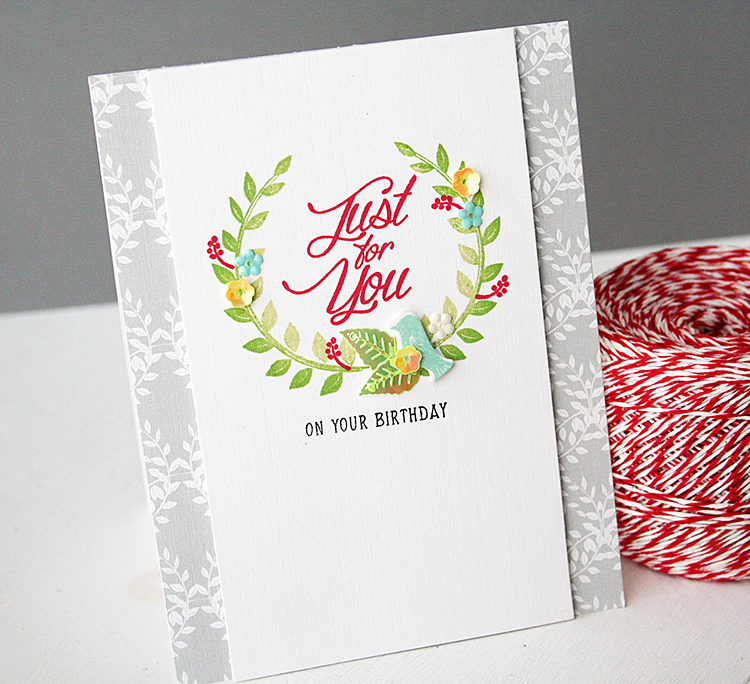 STAMPS: Lovely Laurels<br />
INK: Spring Moss, New Leaf, Pure Poppy, True Black<br />
PAPER:...