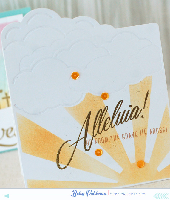 stamps: easter alleluias<br />
ink: summer sunrise, classic kraft, versamark<br />
cardstock:...