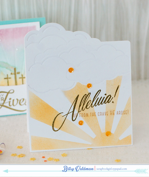 stamps: easter alleluias<br />
ink: summer sunrise, classic kraft, versamark<br />
cardstock:...