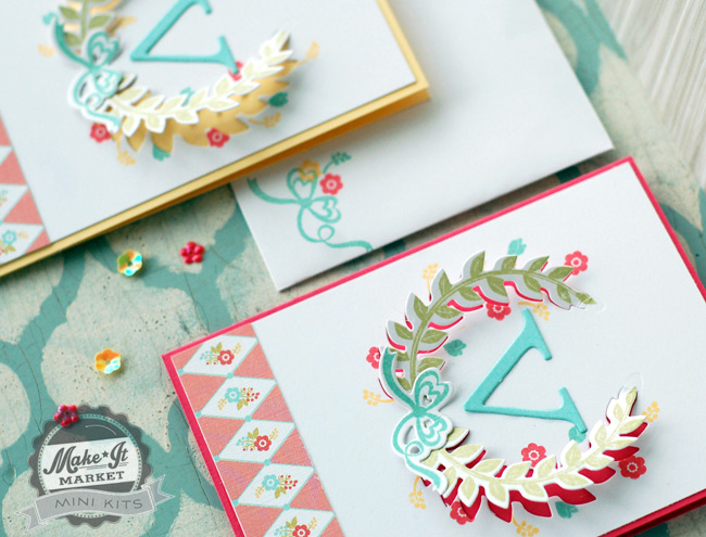 Stamps, dies, and embellishments from the Make It Market Mini: Lovely Laurels kit<br />
Ink:...