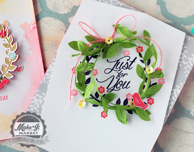 Stamps, dies, patterned paper, and embellishments from the Make It Market Mini: Lovely Laurels...