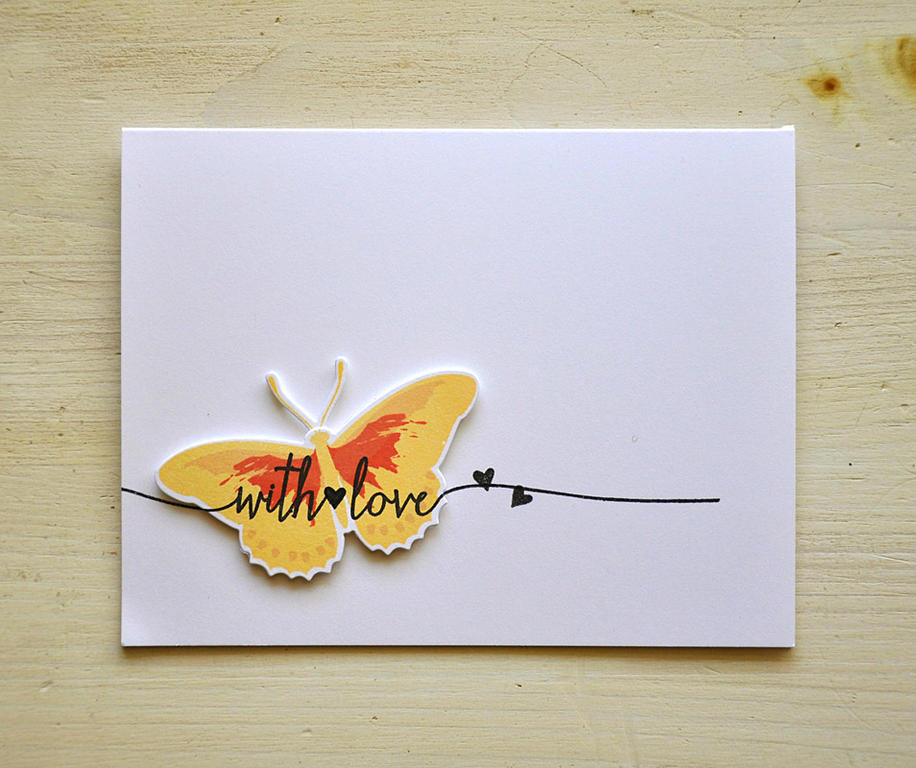 Stamps: Beautiful Butterflies Layers and Swoosh<br />
Ink: True Black, Harvest Gold, Sweet...