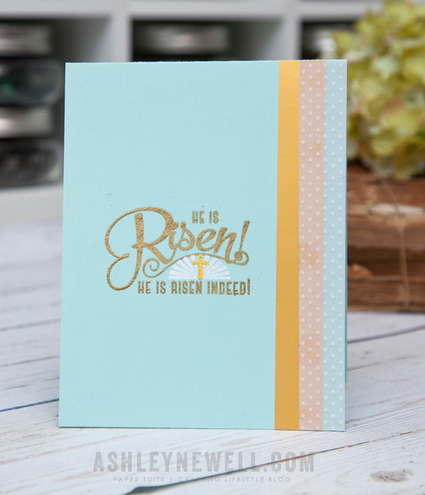 Supplies<br />
<br />
Stamps: Easter Alleluias<br />
Ink: Versamark<br />
Cardstock: Aqua...