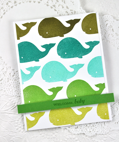 Paper: Stamper&#039;s select white, fresh snow linen, new leaf<br />
Stamps: Whale Wishes,...