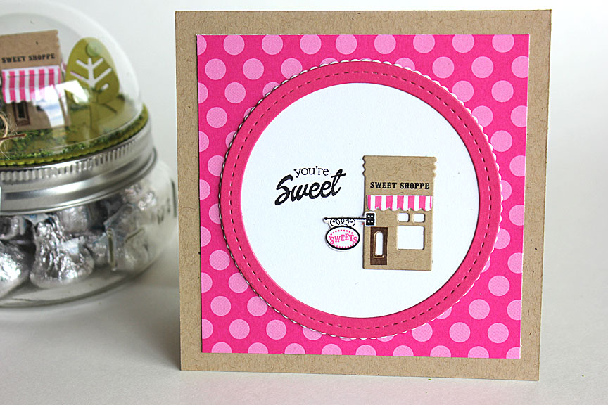 size: 4 1/4&quot; x 4 1/4&quot;<br />
<br />
stamps: Petite Places: Sweet Shoppe<br />
<br />...