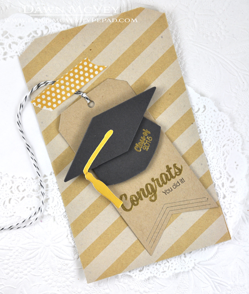 Paper: kraft, smokey shadow, luxe gold card stock<br />
Stamps: Enclosed: Graduate<br />
Ink:...