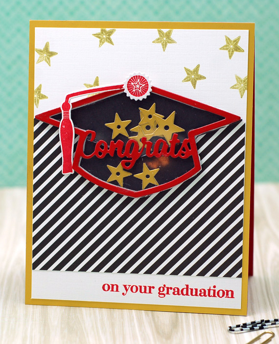 stamps: enclosed: graduate, keep it simple: graduation<br />
ink: pure poppy, gold metallic<br...