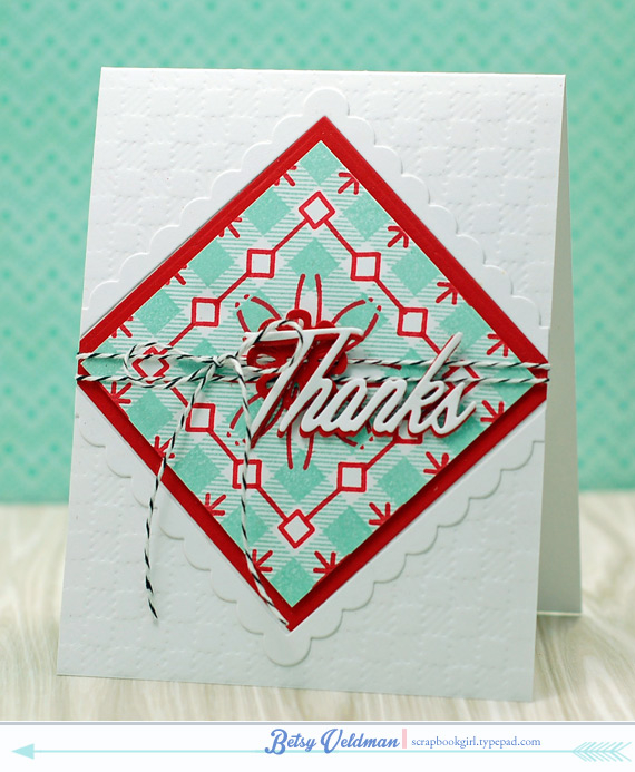 stamps: chicken scratch, background basics: super gingham<br />
ink: aqua mist, pure poppy<br...