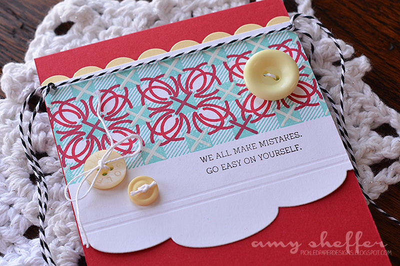 Stamps: Chicken Scratch, Background Basics: Super Gingham<br />
Dies: Edgers #3, Eyelet Lace...