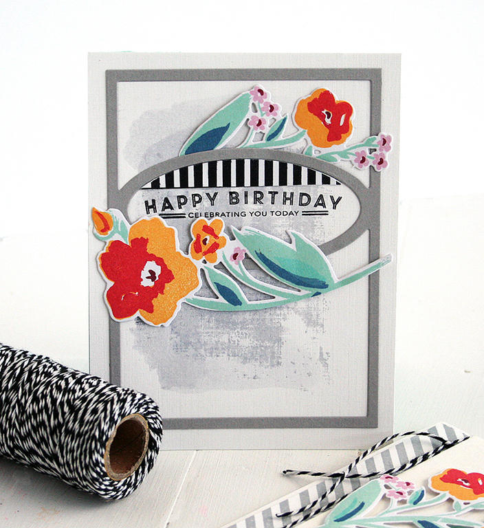 STAMPS: Brushed Blooms, You&#039;ve Been Framed: Oval<br />
INK: Aqua Mist, Summer Sunrise,...