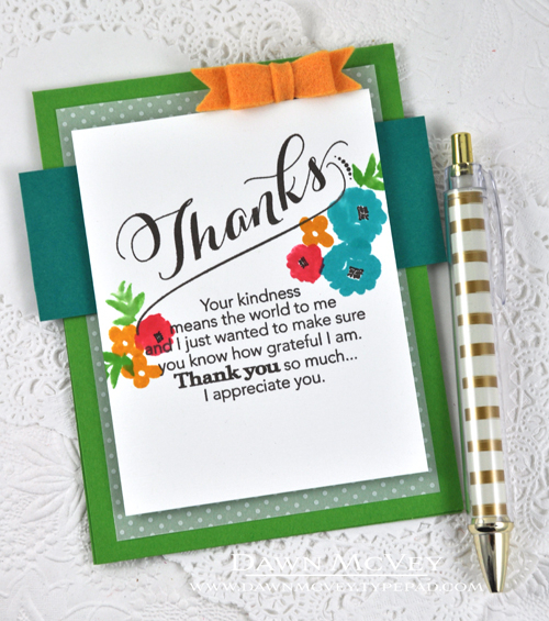 Paper: fresh snow linen, vellum bitty dot, tropical teal, new leaf<br />
Stamps: Graceful...