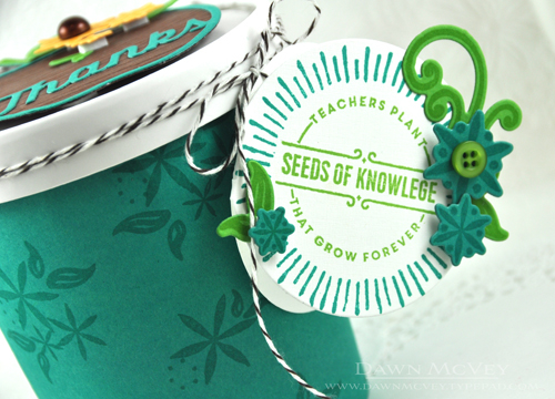 Paper: fresh snow linen, new leaf, tropical teal<br />
Stamps: Seeds of Knowledge<br />
Ink:...