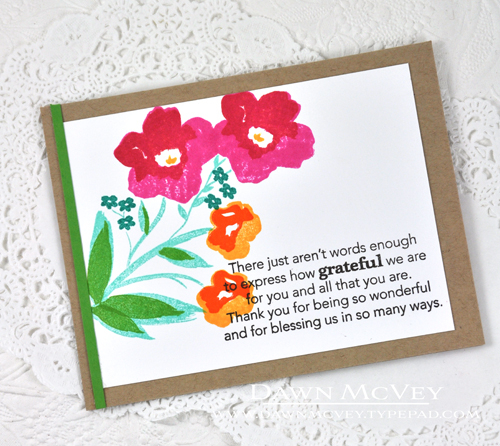 Paper: stamper&#039;s select white, kraft, new leaf<br />
Stamps: Tucked In: Thank You, Brushed...