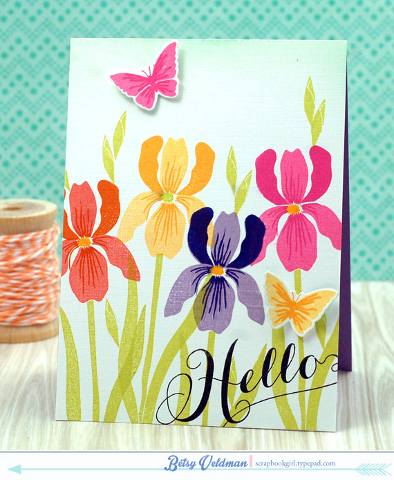 stamps: flower favorites, graceful greetings<br />
ink: melon berry, canyon clay, summer...