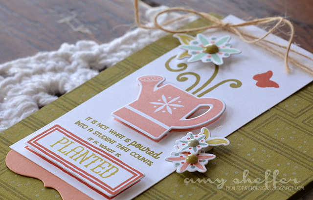 STAMPS: Seeds of Knowledge<br />
DIES: Mat Stack 4<br />
INK: Aqua Mist, Ocean Tides, Melon...