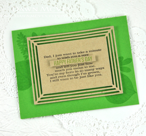 Paper: kraft, new leaf<br />
Stamps: Tucked In: Father&#039;s Day, Leave It Be<br />
Ink:...