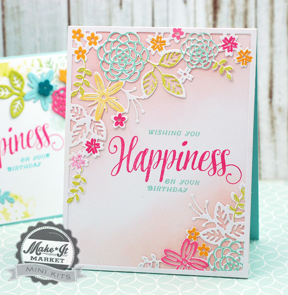 stamps, dies,: make it market mini kit: garden gild<br />
ink: aqua mist, harvest gold,...