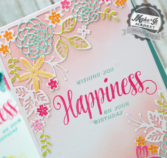 stamps, dies,: make it market mini kit: garden gild<br />
ink: aqua mist, harvest gold,...