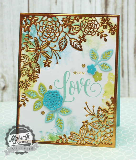 stamps, dies, patterned paper, gold enamel dots: make it market mini kit: garden gild<br />...