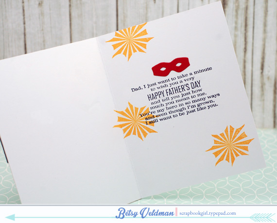 stamps: superhero, zappy birthday, tucked in: father&#039;s day<br />
ink: true black, summer...