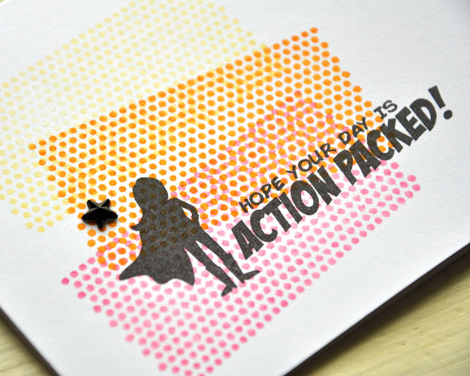 Stamps: Superhero<br />
Ink: Raspberry Fizz, Orange Zest, Harvest Gold, True Black, and...