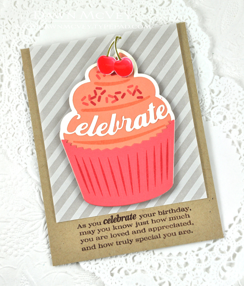Paper: fresh snow linen, kraft, melon berry, berry sorbet<br />
Stamps: Enclosed: Cupcake,...