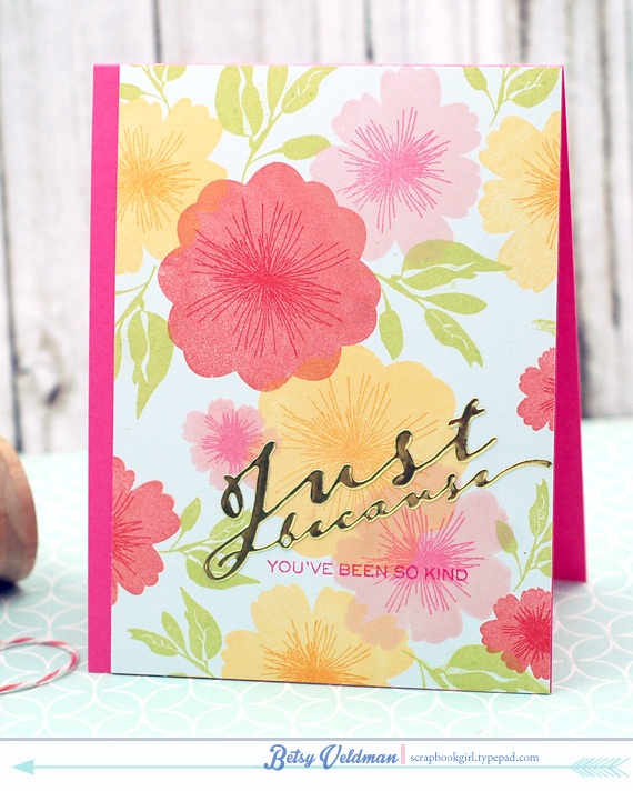 stamps: bloomer, scripted<br />
ink: melon berry, berry sorbet, harvest gold, summer sunrise,...