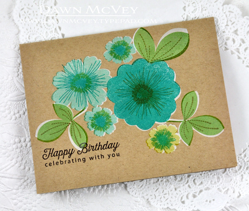 Paper: kraft<br />
Stamps: Bloomers, Leave It Be<br />
Ink: fresh snow, tropical teal,...