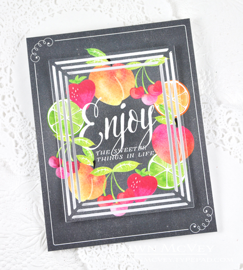 Paper: stamper&#039;s select white, Still Life: Summer patterned paper<br />
Other: Center...