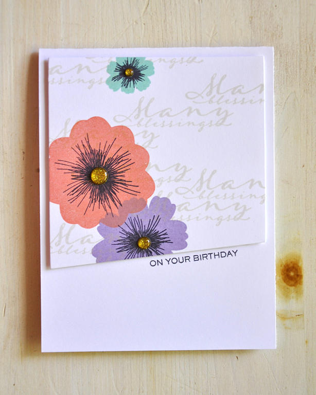 Stamps: Bloomers and Scripted<br />
Ink: Soft Stone, Melon Berry, Winter Wisteria, and True...