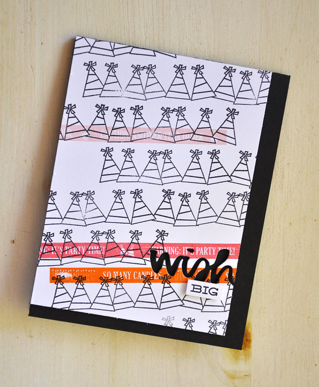 Stamps: Caution: Another Year Older and Good Times<br />
Ink: True Black, Orange Zest, Hibiscus...