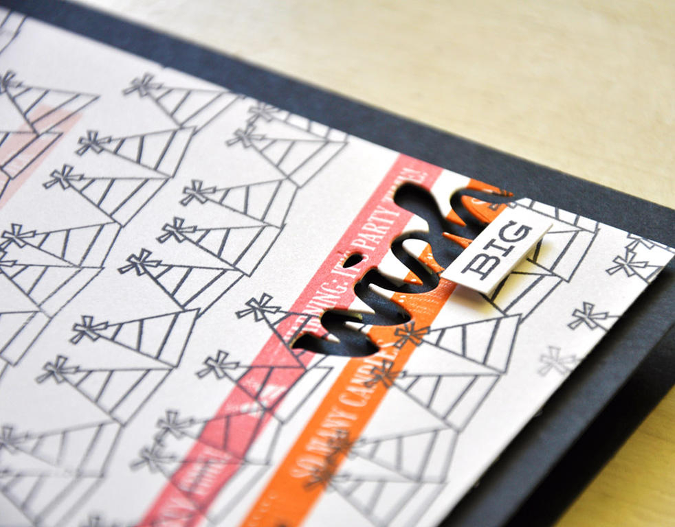 Stamps: Caution: Another Year Older and Good Times<br />
Ink: True Black, Orange Zest, Hibiscus...