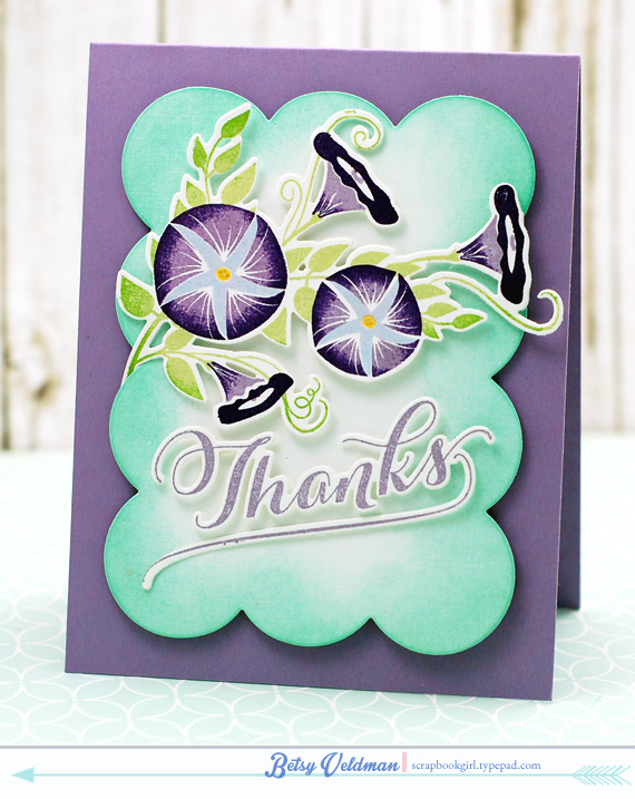 stamps: morning by morning, graceful greetings<br />
ink: winter wisteria, royal velvet, spring...