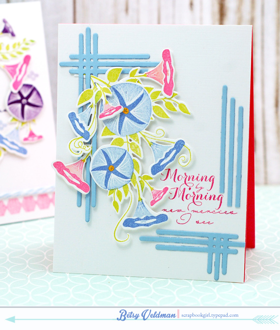 stamps: morning by morning<br />
ink: spring rain, blueberry sky, sweet blush, hibiscus burst,...