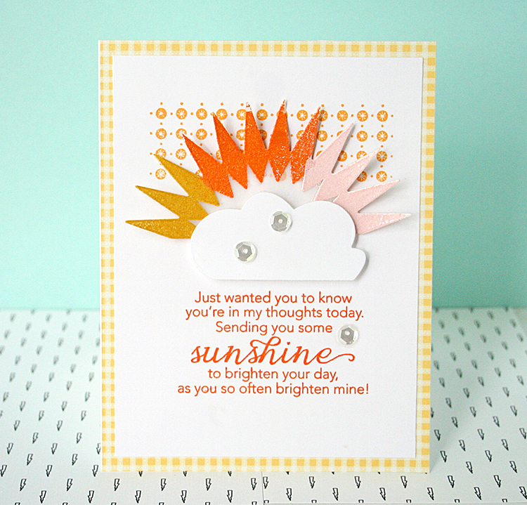 STAMPS: Enclosed: Sun, Tucked In: Thinking of You, Background Basics: Twinkle<br />
INK: Orange...